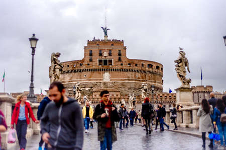 Italy, Rome - November 24, 2018: Castle of the Holy Angel, or Castel SantAngelo, Bridge Viewのeditorial素材