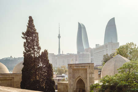 Panoramic cityscape view of Baku, capital city of Azerbaijan on a clean sunny dayの写真素材