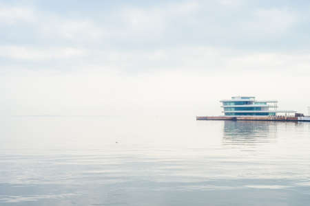 Baku Azerbaijan, October 23, 2018, view from the shore of the Yacht Club in Caspian Sea.のeditorial素材