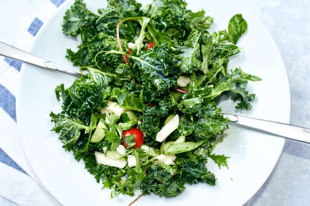 Lettuce salad mix on a table. Top viewの写真素材