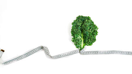 leaf of healthy kale salad on a white background, super foodの写真素材