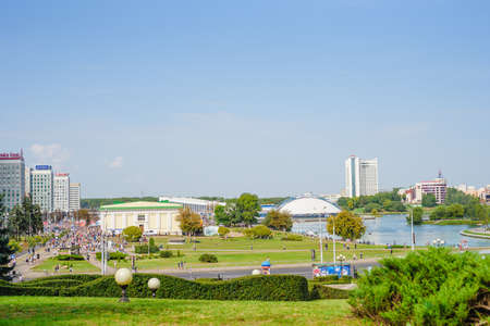 Minsk, City Day, festivities, view of Starotroitskaya Square, the Svisloch River, and the city centerのeditorial素材