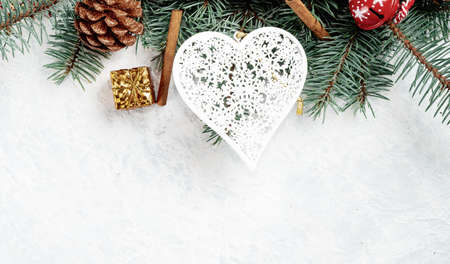 Christmas toy heart on a white background, Christmas backgroundの写真素材