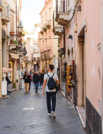 Taormina, central street of Corso Umbertoのeditorial素材