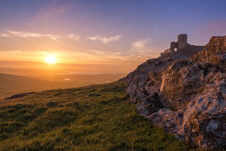 Enisala fortress at sunset, Dobrogea, Romania