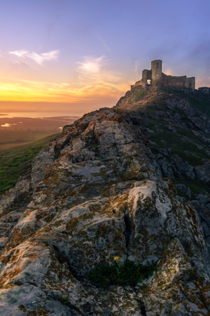 Enisala fortress at sunset, Dobrogea, Romaniaの写真素材