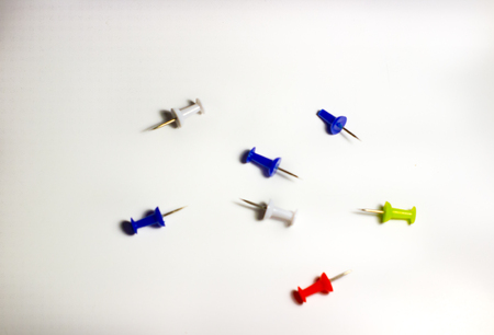 colorful pins thumbtack isolated on a white backgroundの写真素材