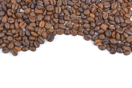 coffee beans stripes isolated in white backgroundの写真素材