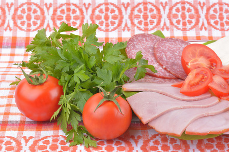 food on romanian traditional towelの写真素材