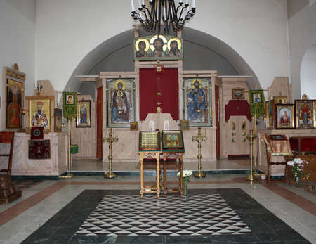 Icons of templ in honour the Ascension in the monastery Alexandrovskiy. The interior of the templ in...