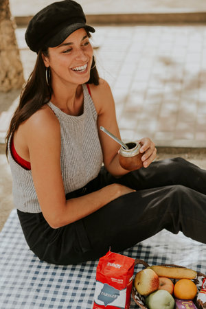 Argentine woman enjoying a mateの写真素材