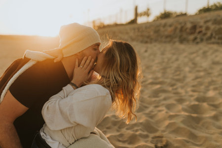 lovely couple photo shooting on the beachの写真素材