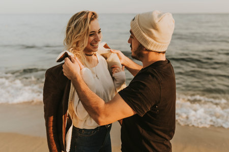 lovely couple photo shooting on the beach