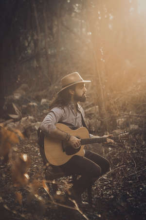 portrait in a field of a musician manの写真素材