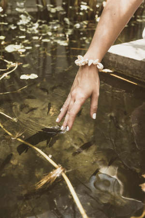 fashion portrait of pretty woman in summerの写真素材