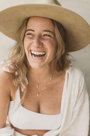 fashion portrait of pretty woman in summer