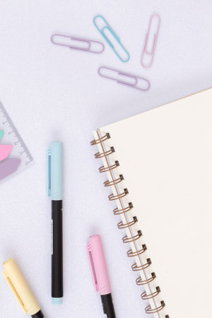 School and office Supplies on a glitter backgroundの写真素材