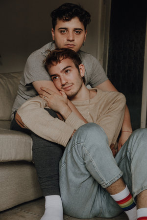 valentines day young gay coupleの写真素材