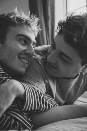 valentines day young gay coupleの写真素材