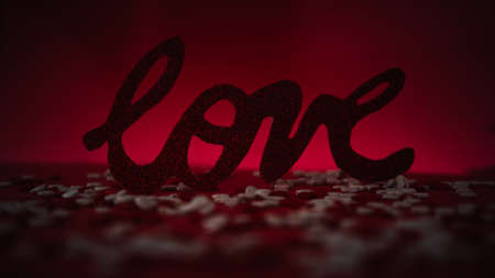 word love on a red backgroundの写真素材