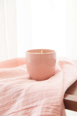 home decoration with candles calm atmosphereの写真素材