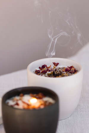 home decoration with candles calm atmosphereの写真素材