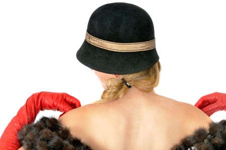 beautiful young woman in hat, isolated on white