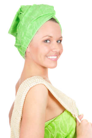 pretty smile girl with facecloth pretty smile girl with facecloth