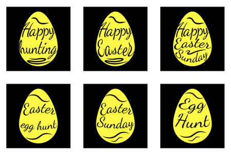 A set of black and yellow easter eggs decorated with text.のイラスト素材