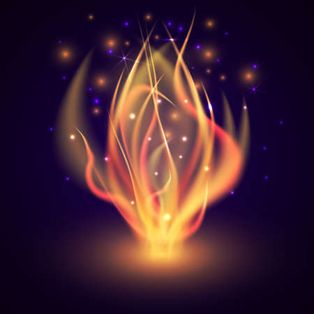 Bonfire. Fire flame on dark background. Colorful vector illustration.のイラスト素材