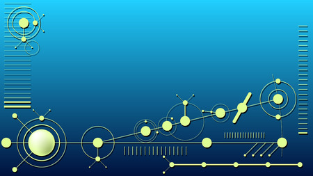 Abstract technology circle shapes on dark blue background. Connection science and futuristic technology, digital structure, connected points, web.のイラスト素材
