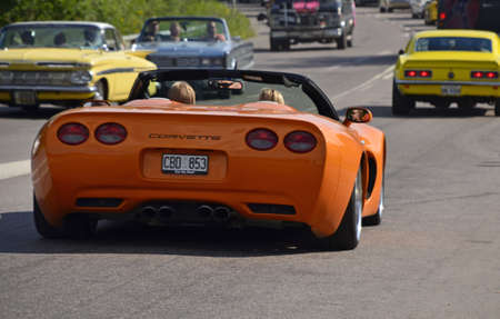 Vasteras, Sweden - July 6: Unidentified people in power big meet cruising with old classic car. on July, 2013 in Vasteras Swedenのeditorial素材
