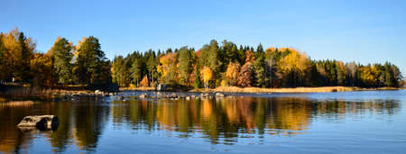 River landscape in autumnの写真素材