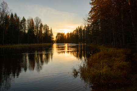 Scenic view of a river in sunsetの写真素材