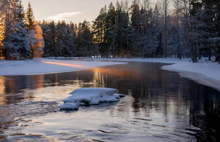 Scenic view of a flowing river in winter