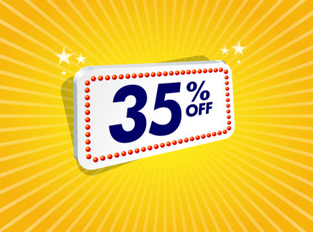Discount 35 percent off with light bulbs. Vector illustration on yellow background.の写真素材