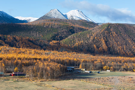 Kamchatka, view from the recreation center "Gorny Klyuch" on nearby mountainsの写真素材