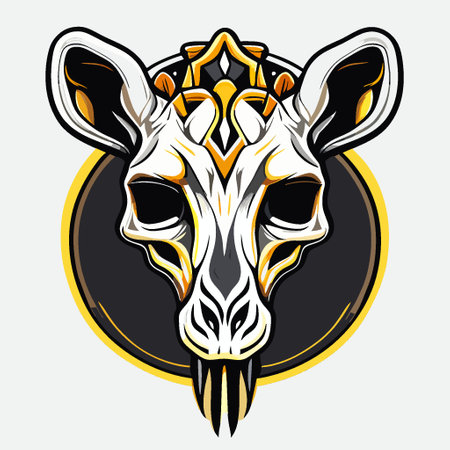 Giraffe head vector illustration. Head of giraffe in black circle.のイラスト素材