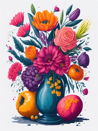 Colorful bouquet of flowers in vase. Vector illustration.の素材