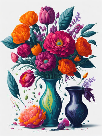 Bouquet of colorful flowers in vase. Vector illustration.の素材