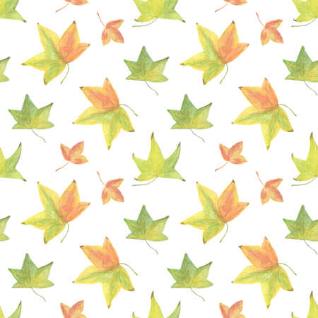 Yellow and greenish autumn leaves repeat patternの写真素材