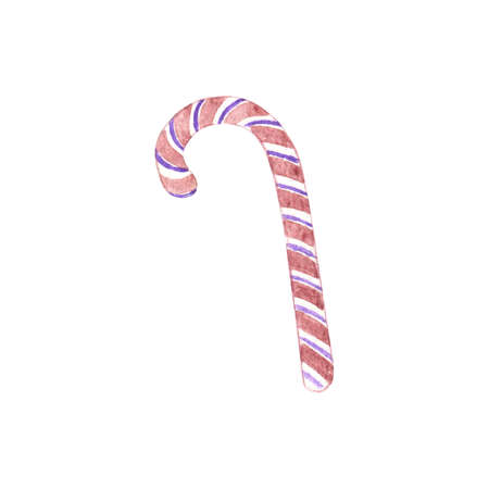 A cute hand drawn traditional sweet made of sugar, striped lollypop stick, end of the year celebrations symbol, family and home, simple illustration, watercolor patternの写真素材