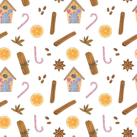 Christmas spice, gingerbread house, candy cane, anise, cinnamon, orange slice winter holiday...