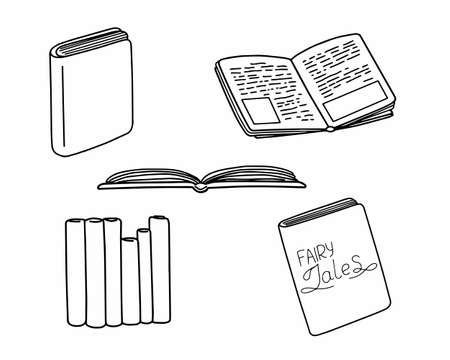 Vector outline illustration of a simple books set, isolated object on the white background, clipart useful for any design purposesのイラスト素材
