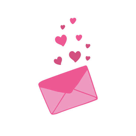 Love letter envelope and pink hearts, traditional St Valentine holiday celebration hand drawn in doodle style design for greeting card, messages, invitations, banner vector illustrationのイラスト素材