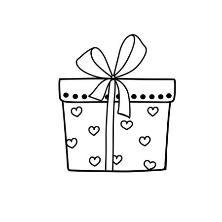 Gift box with bows and ribbons vector illustration simple outline hand drawn style for St Valentine love and emotions holiday party accessories, family celebrations decorのイラスト素材