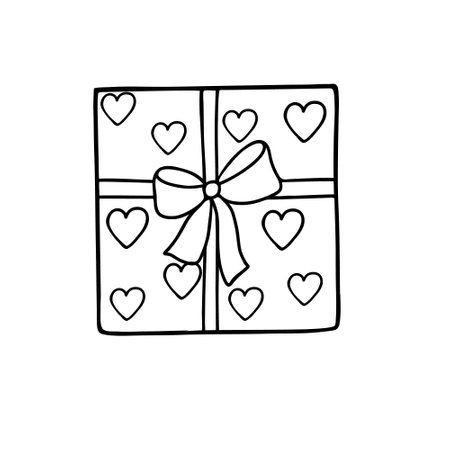 Gift box with bows and ribbons vector illustration simple outline hand drawn style for St Valentine love and emotions holiday party accessories, family celebrations decorのイラスト素材