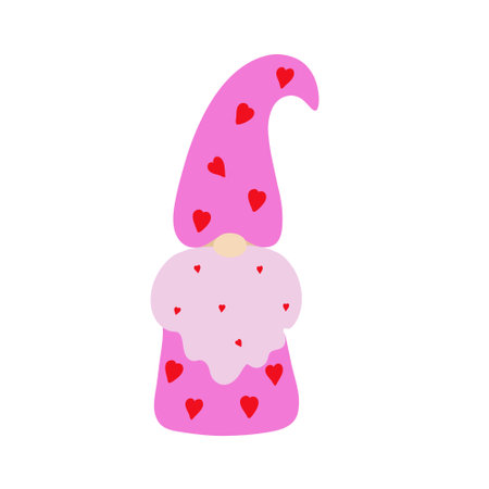 Cute colorful gnome little fancy creature for St Valentine simple cartoon vector illustration, flat design for love, emotions holiday greeting cards, invitations, banners, romantic fairy tale creatureのイラスト素材
