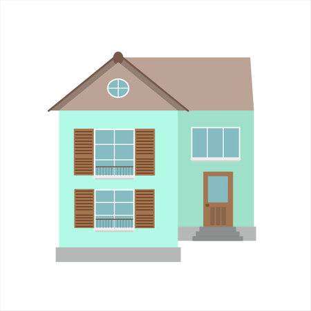 Little trendy house building in mint color vector illustration in simple flat style single element to create urban minimalist backgroundのイラスト素材