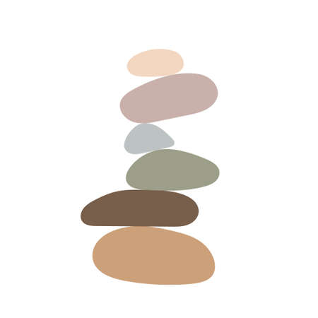 Zen stones simple abstract vector illustration in flat style, relax, meditation and yoga concept, boho colors stone pyramid for making banners, posters, cards, prints, wall artのイラスト素材